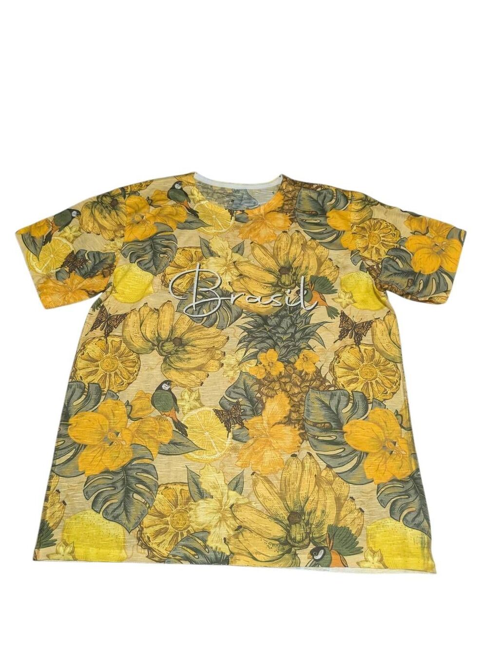 Clubi T-Shirt Yellow Tropical Floral Print short-sleeve T-shirt with "Brasil" Sc